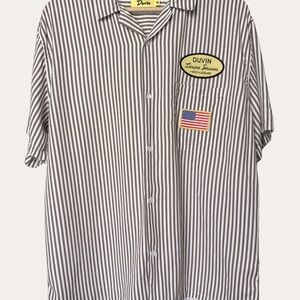 Duvin Striped Casual Button-Down Shirt in Brown/White